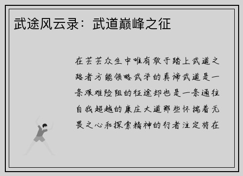 武途风云录:武道巅峰之征 武途风云录:武道巅峰之征